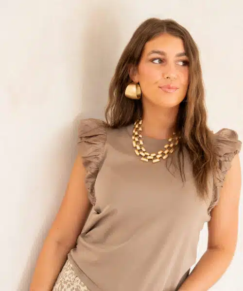 Juun Ruffle Top Taupe . - Afbeelding 6