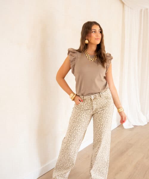Alternative view of Juun Ruffle Top Taupe .