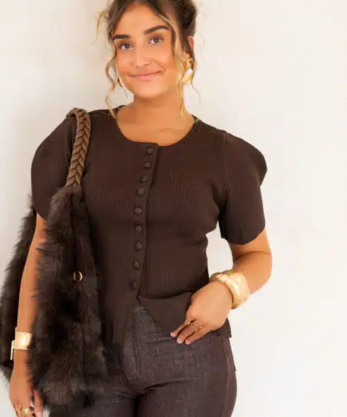 Elle Button Top Brown |