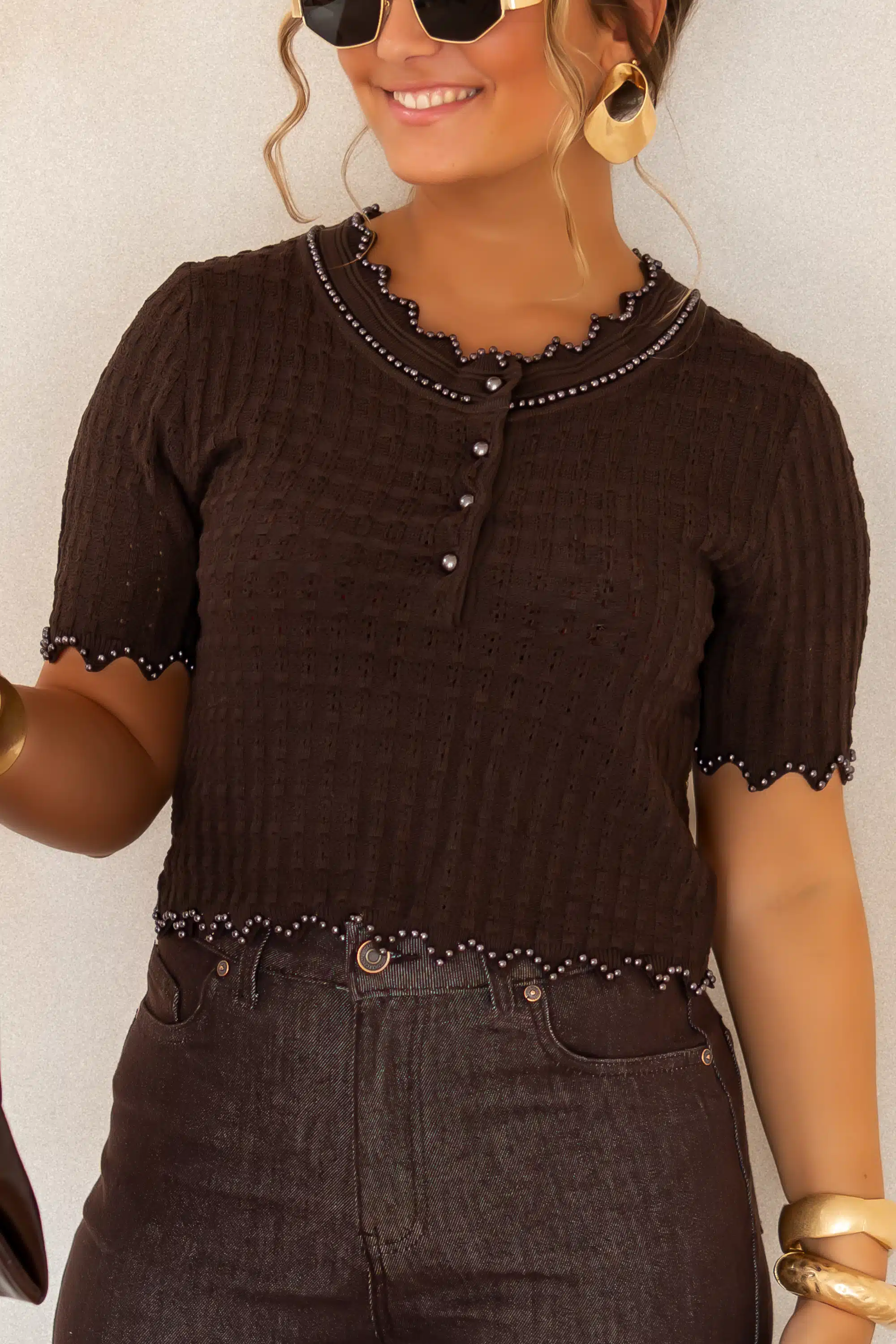 Amely Pearl Top Brown ^