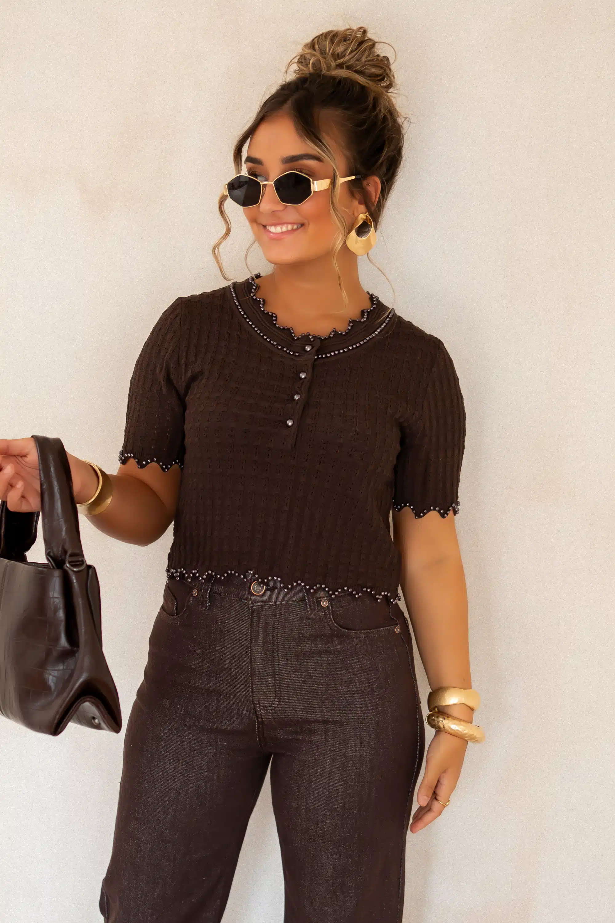 Amely Pearl Top Brown ^ - Afbeelding 2