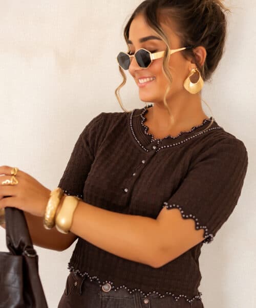 Amely Pearl Top Brown ^ - Afbeelding 4