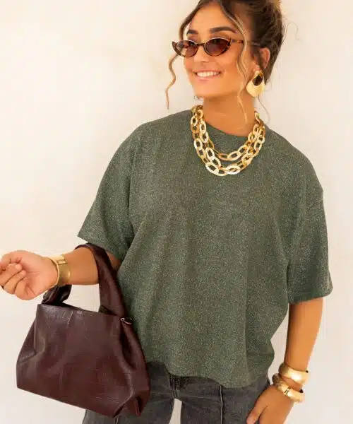 Aya Glitter Top Khaki | - Afbeelding 4