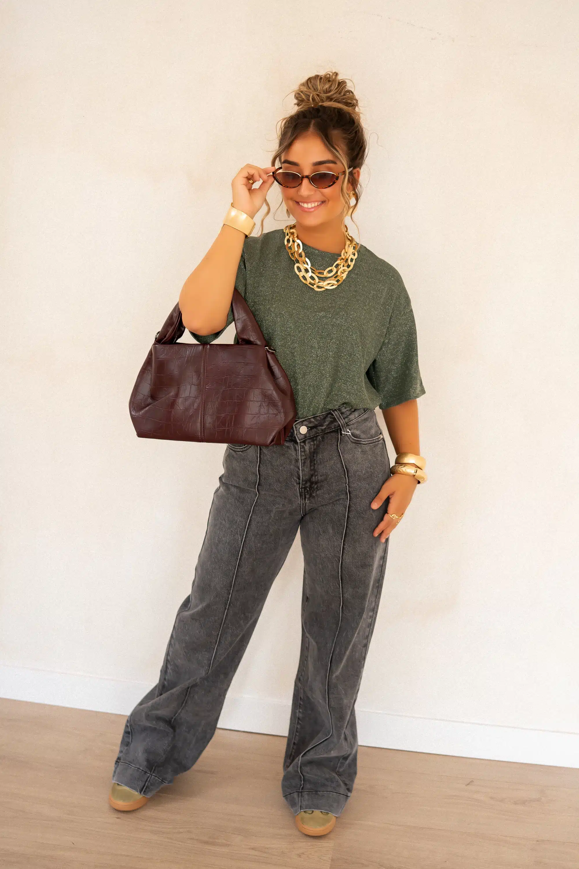 Aya Glitter Top Khaki | - Afbeelding 6