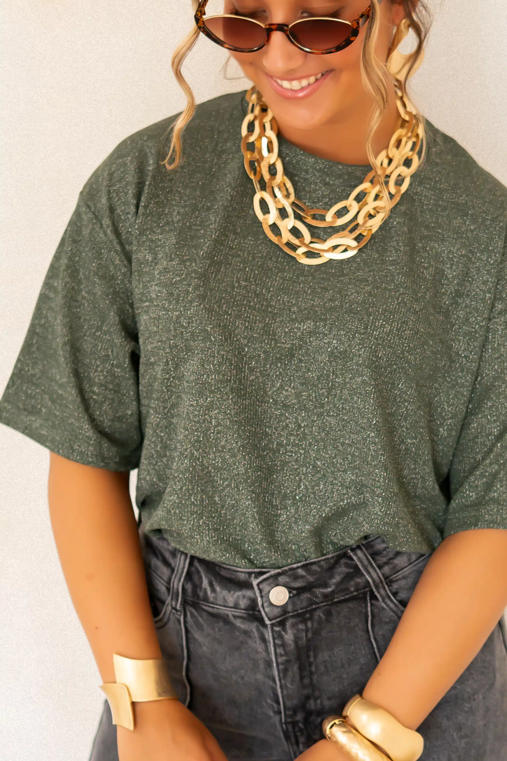 Aya Glitter Top Khaki | - Afbeelding 2