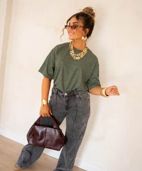 Aya Glitter Top Khaki | - Afbeelding 3