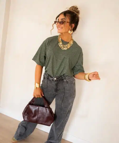 Aya Glitter Top Khaki | - Afbeelding 3