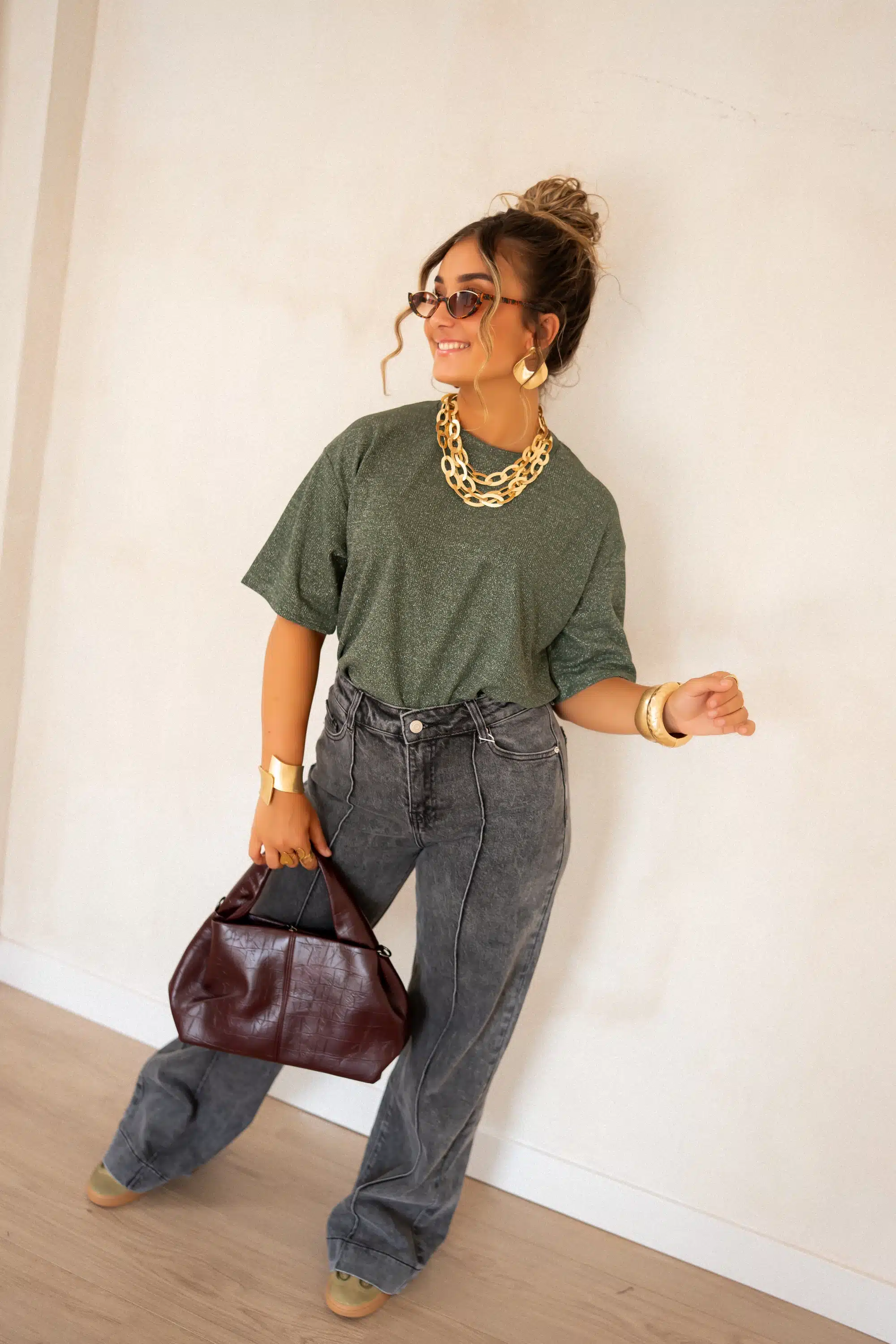 Aya Glitter Top Khaki | - Afbeelding 3