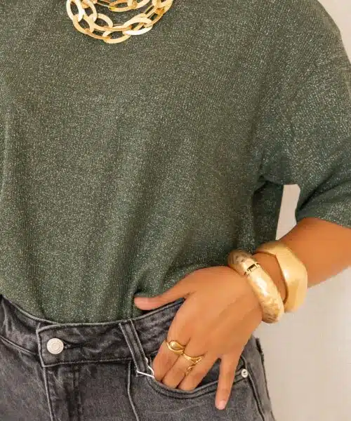 Aya Glitter Top Khaki | - Afbeelding 7