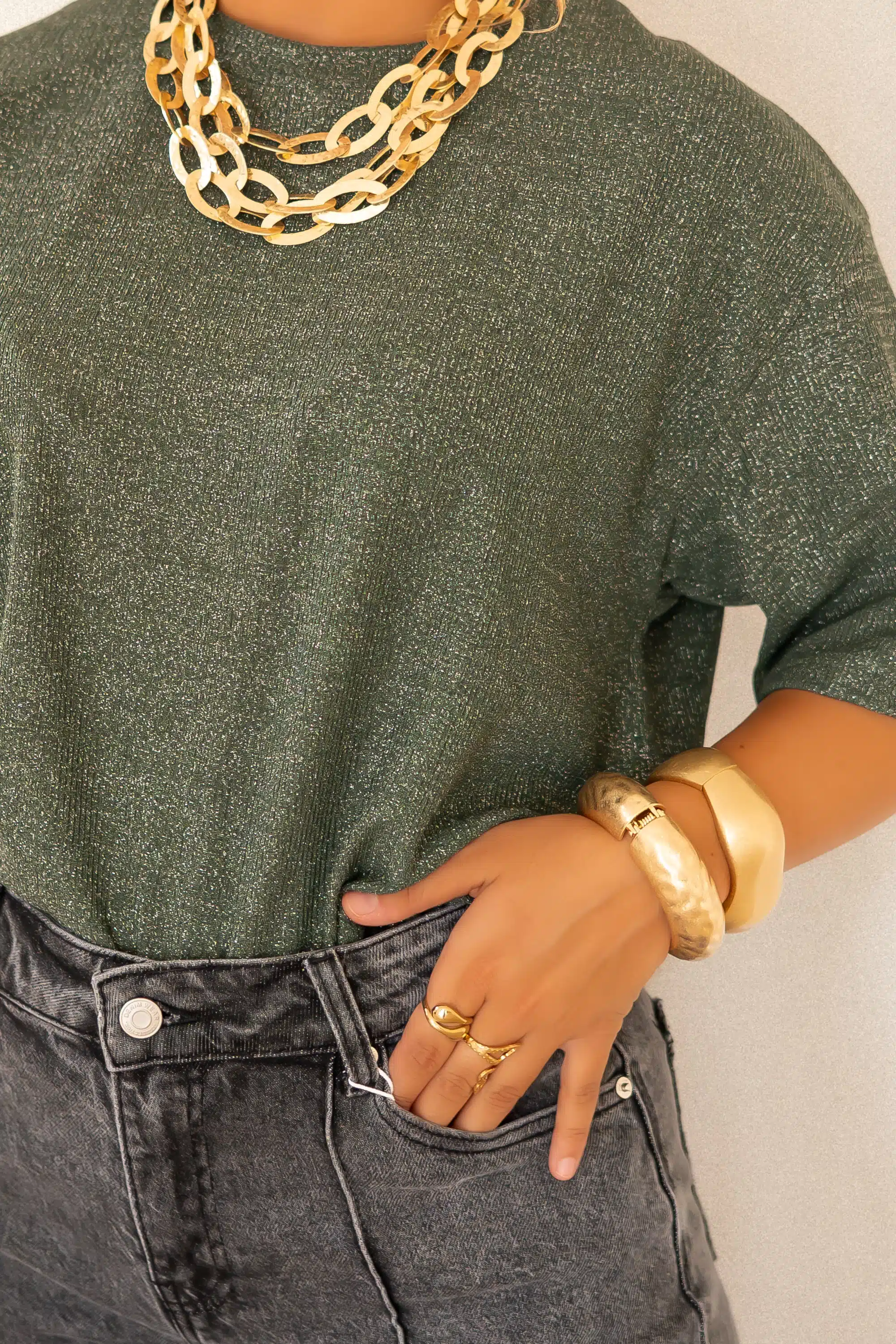 Aya Glitter Top Khaki | - Afbeelding 7