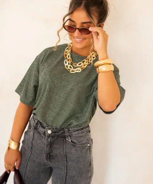 Aya Glitter Top Khaki | - Afbeelding 5