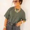 Aya Glitter Top Khaki |