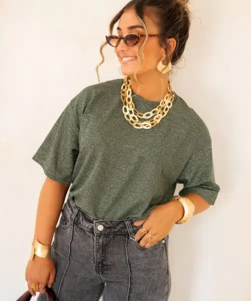 Aya Glitter Top Khaki |
