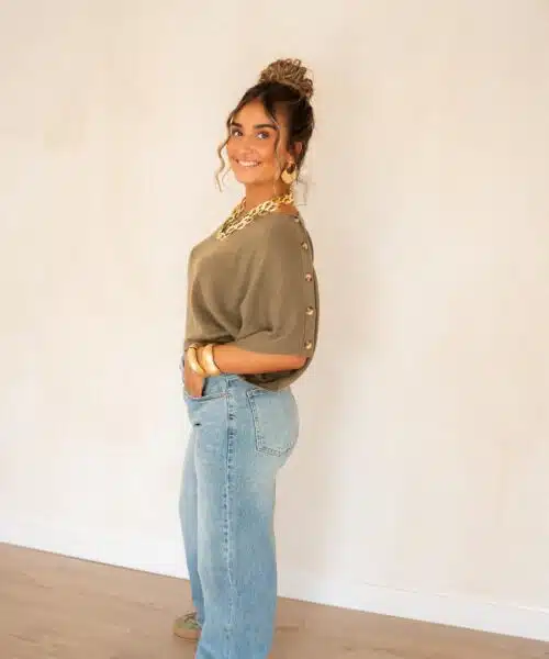 Bowy Button Sweater Khaki~ - Afbeelding 3