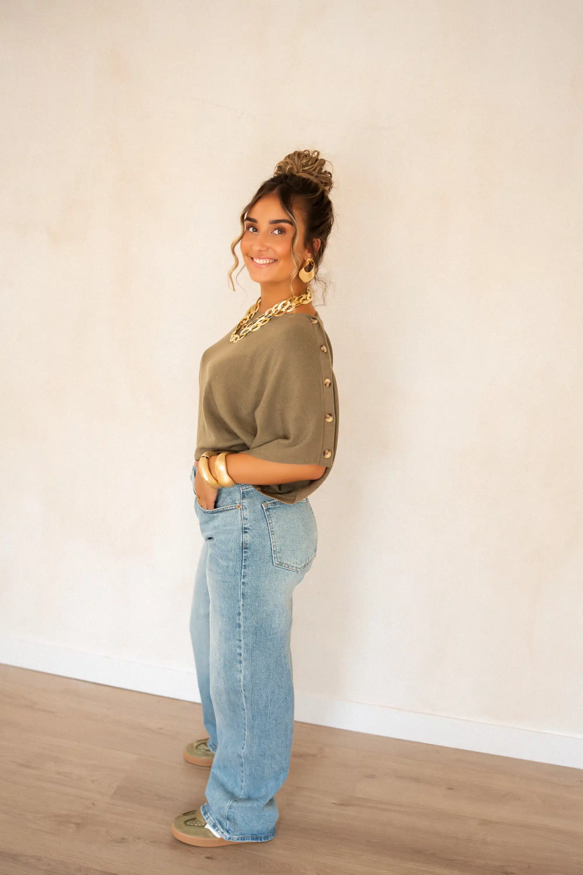 Bowy Button Sweater Khaki~ - Afbeelding 3