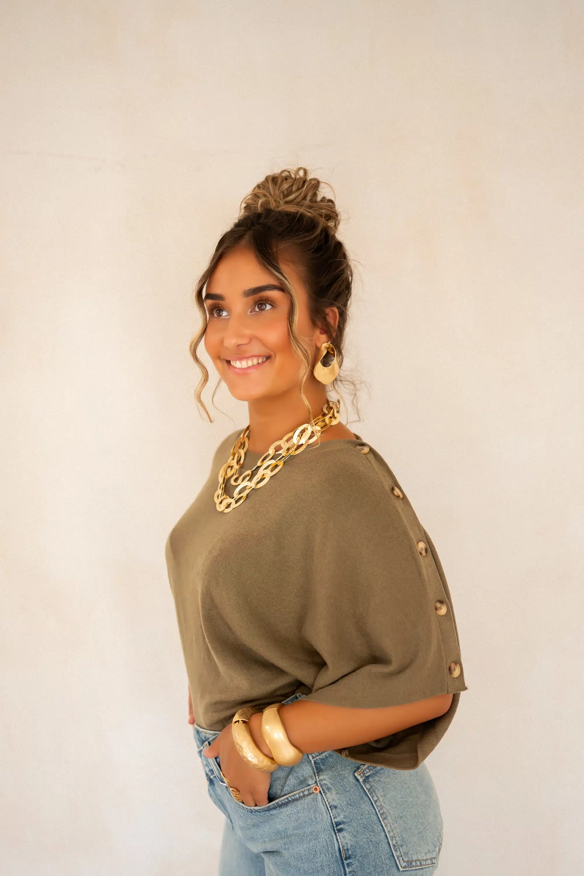 Bowy Button Sweater Khaki~