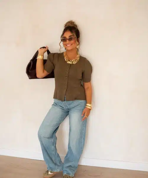 Elle Button Top Brown | - Afbeelding 6