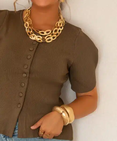 Alternative view of Elle Button Top Brown |