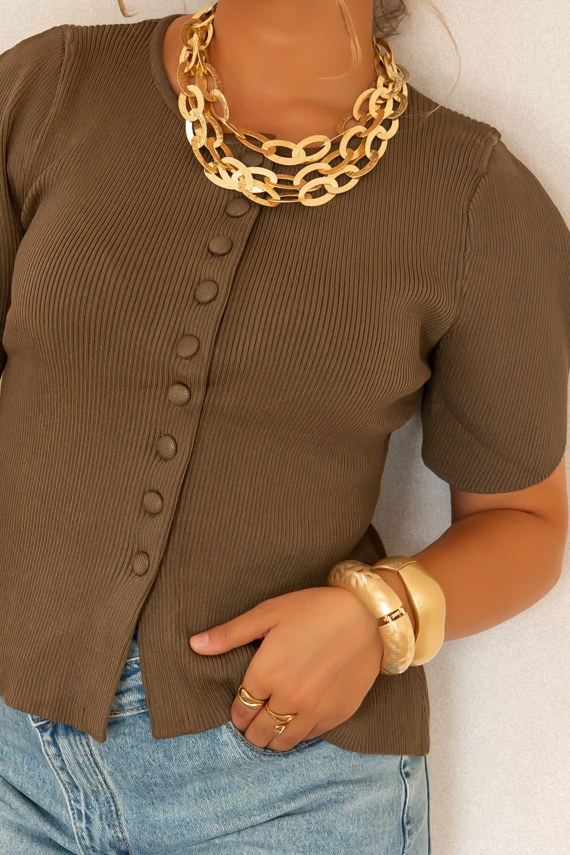 Elle Button Top Brown | - Afbeelding 5