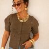 Elle Button Top Khaki |