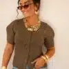 Elle Button Top Brown |
