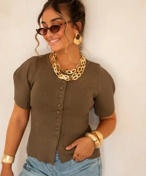 Elle Button Top Brown |