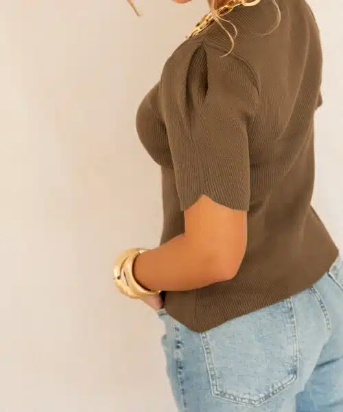 Elle Button Top Khaki | - Afbeelding 7