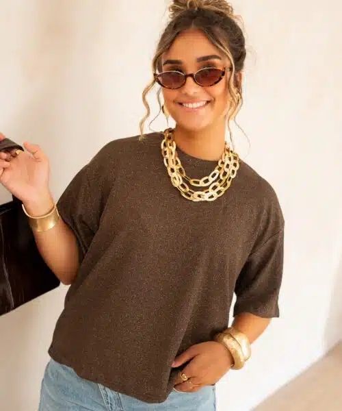 Aya Glitter Top Brown | - Afbeelding 5