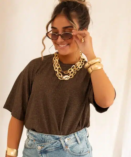 Aya Glitter Top Brown | - Afbeelding 4