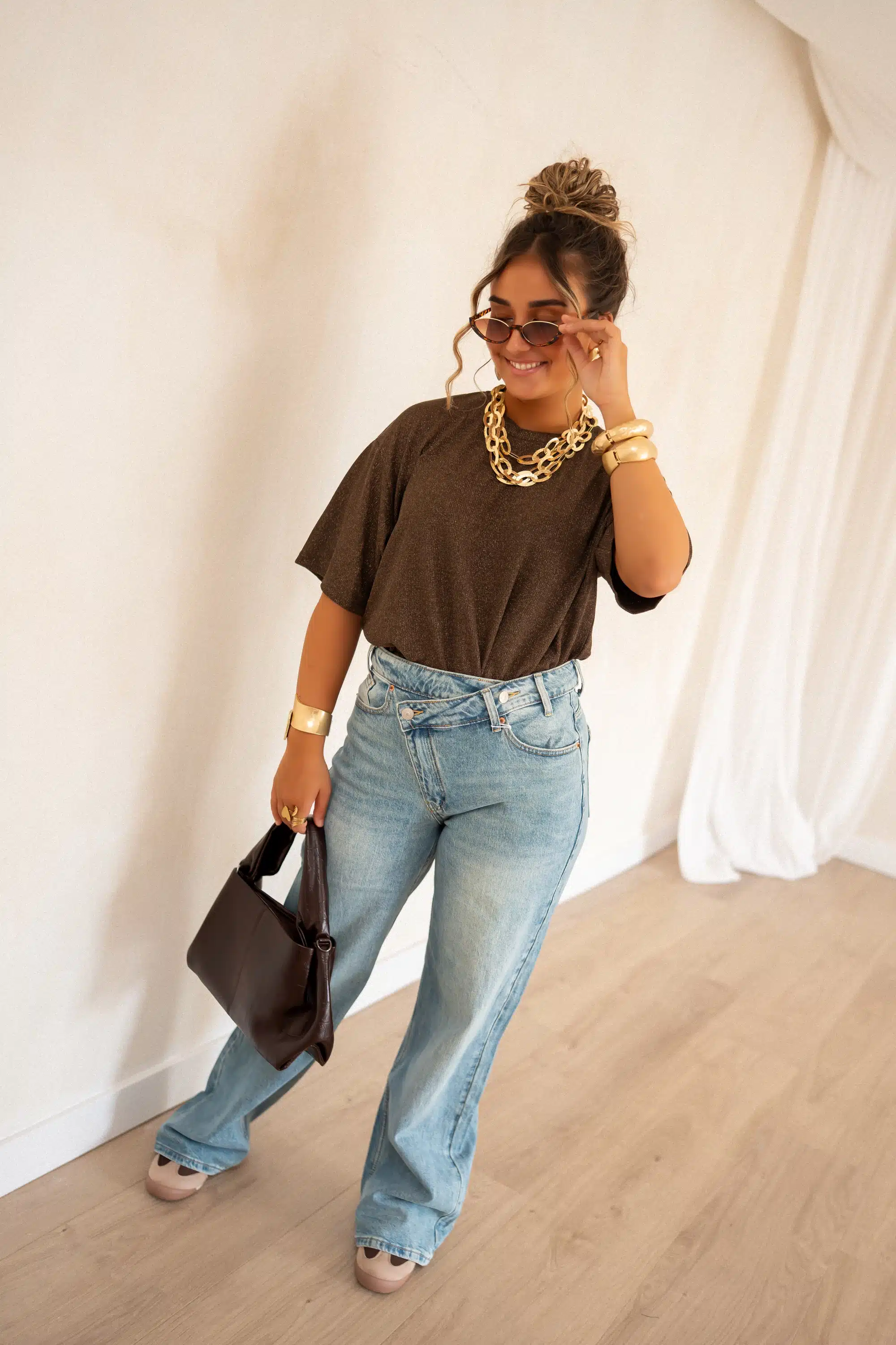 Aya Glitter Top Brown | - Afbeelding 2