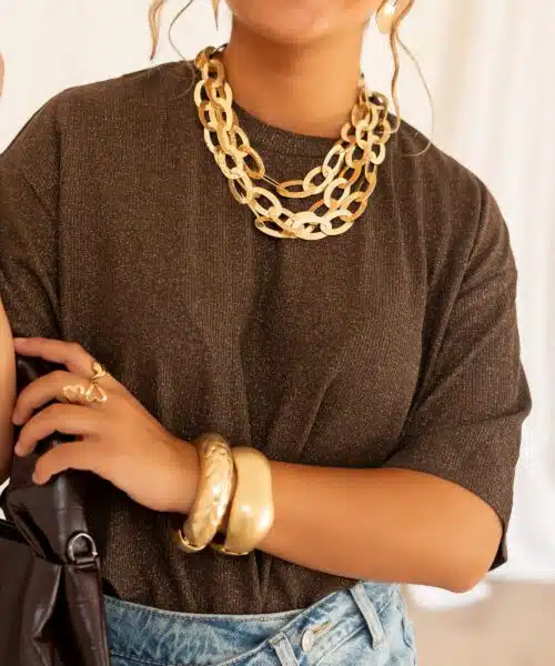 Aya Glitter Top Brown | - Afbeelding 3