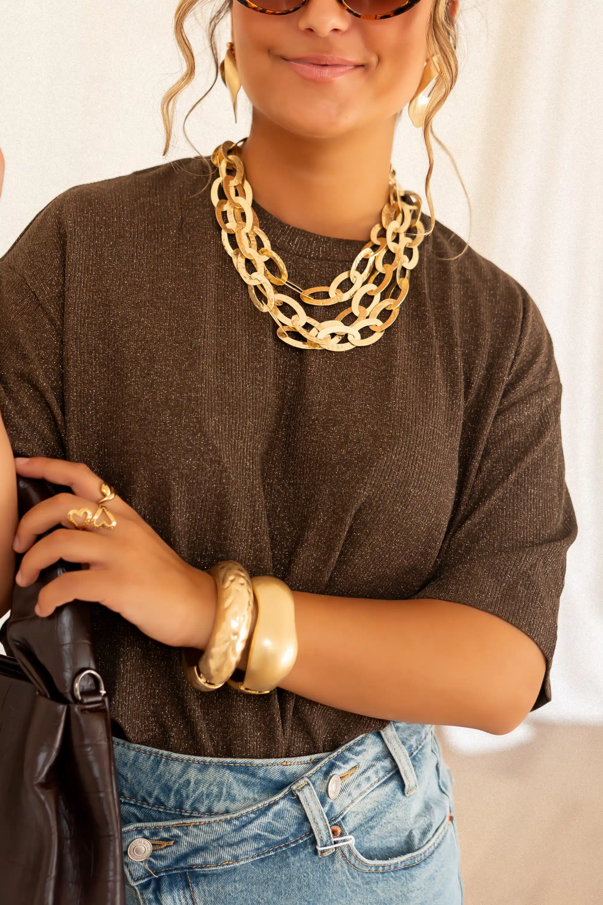 Aya Glitter Top Brown | - Afbeelding 3
