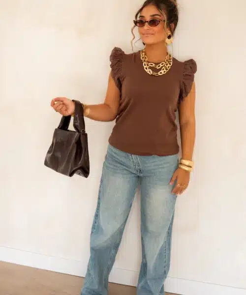 Alternative view of Juun Ruffle Top Brown .