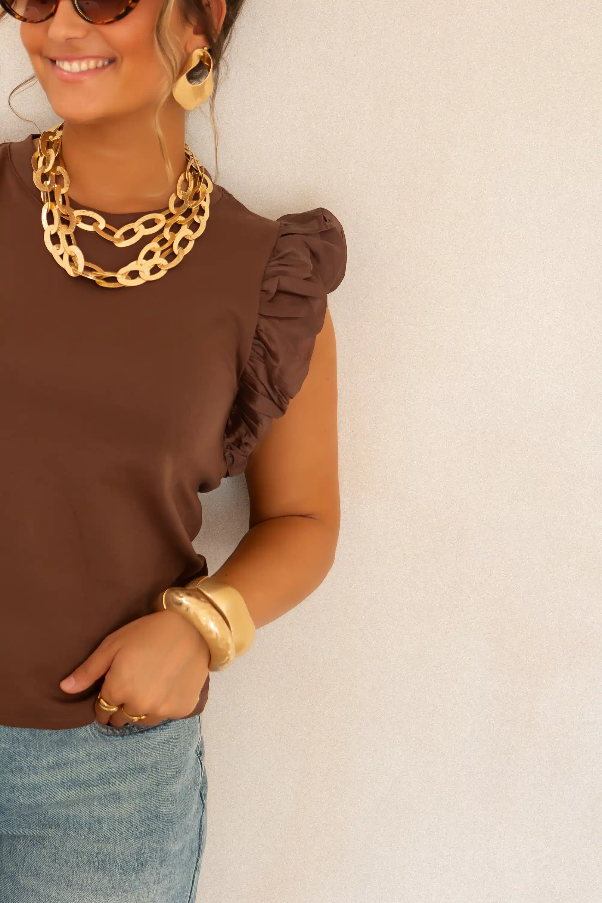 Juun Ruffle Top Brown .