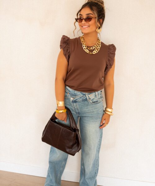 Juun Ruffle Top Brown . - Afbeelding 5