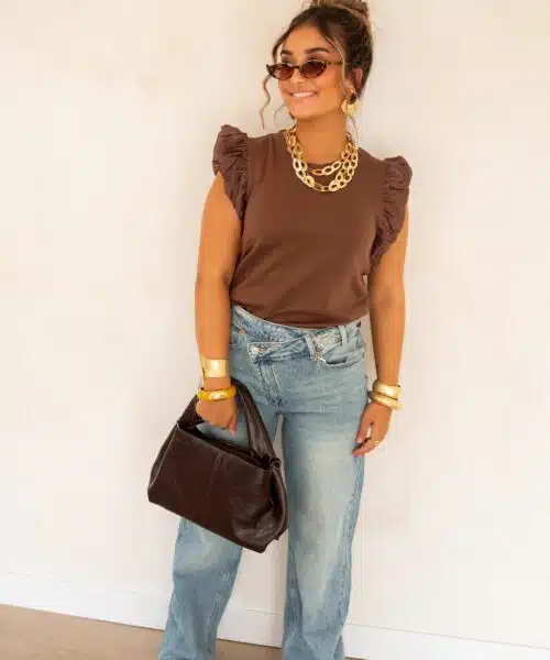 Juun Ruffle Top Brown . - Afbeelding 5