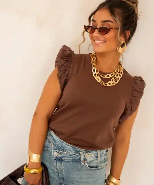 Juun Ruffle Top Brown . - Afbeelding 4